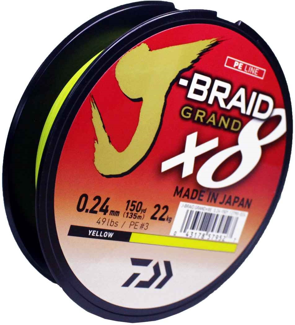 Леска плетеная "J-Braid Grand X8", 0.24мм, 135м, желтый